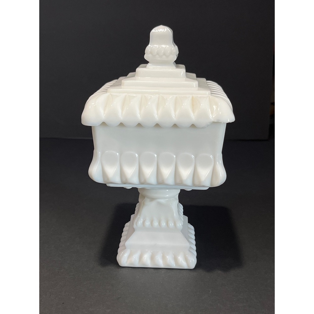 Westmoreland Milk Glass Old Quilt Wedding Box Pedestal Candy Dish with Lid White